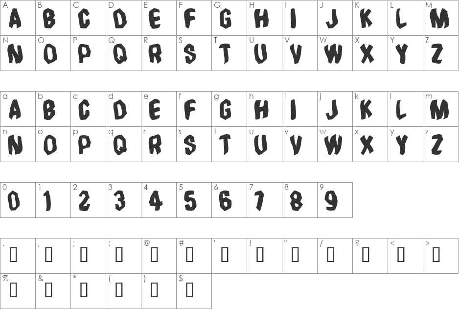 Timebomb font character map preview