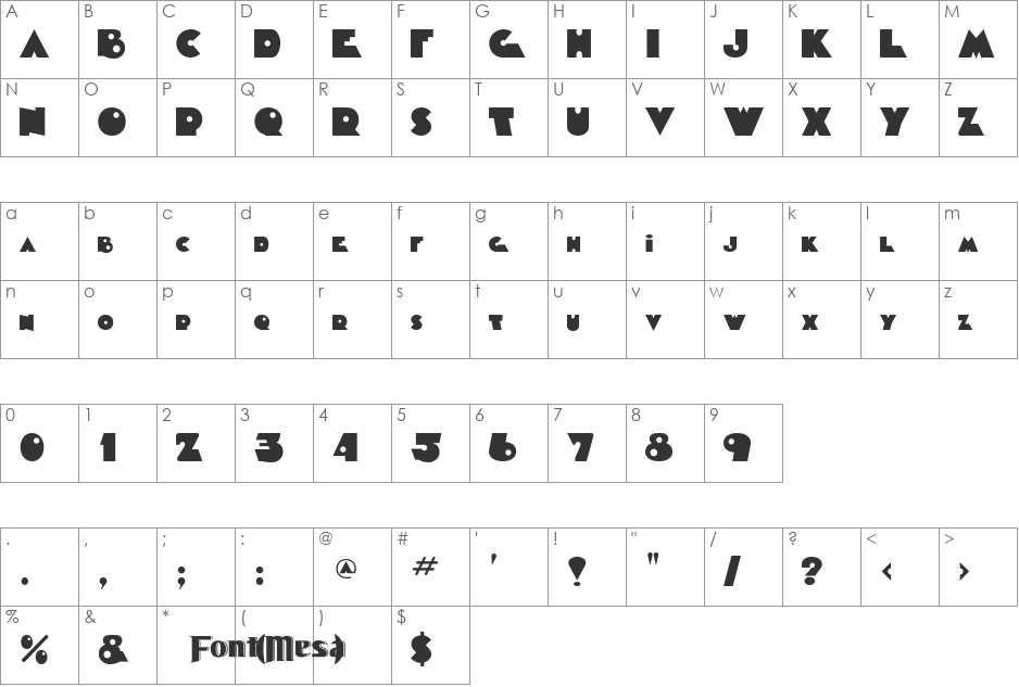 Timepiece font character map preview