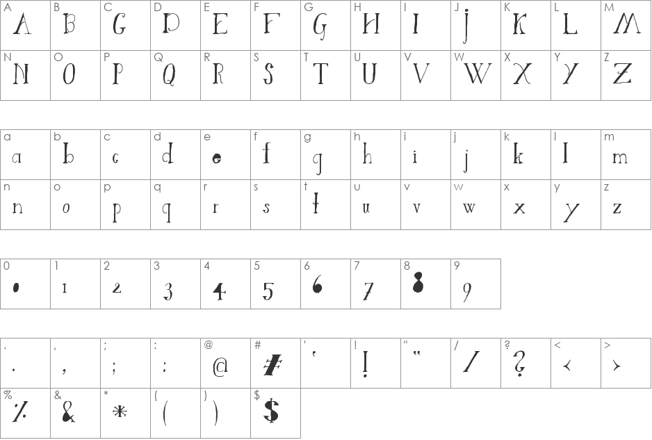 Times font character map preview