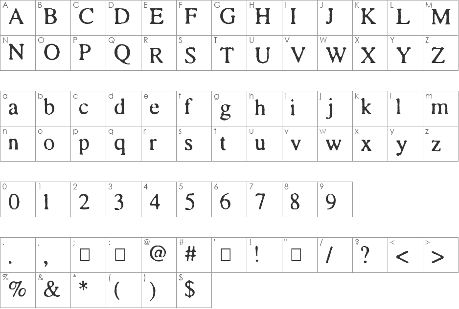 Times and Times again font character map preview