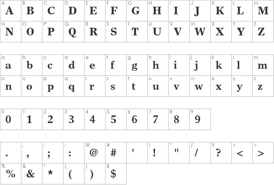 Times Europa LT Std font character map preview