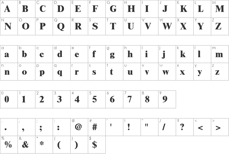 Times LT Std font character map preview