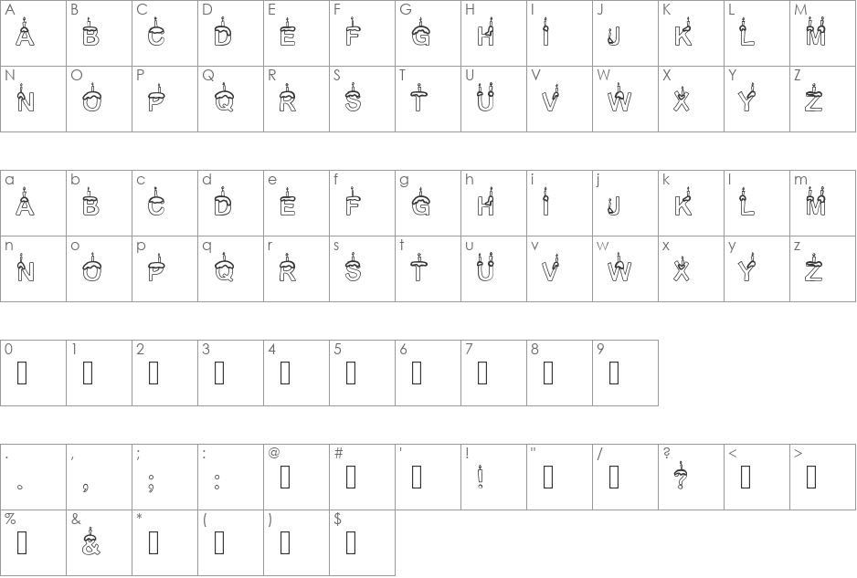 TimeToParty font character map preview