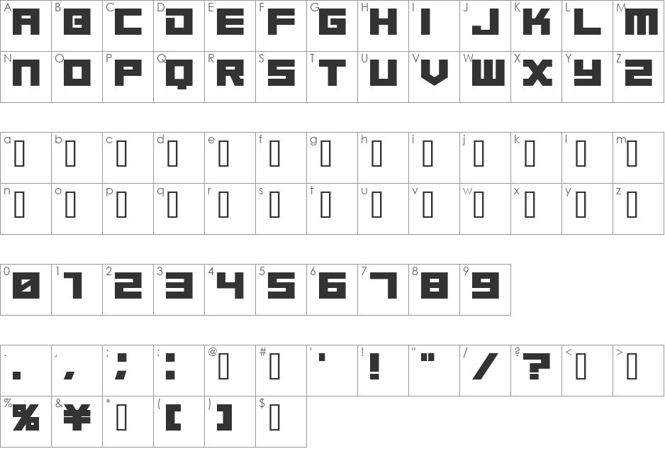 TimeTrek font character map preview