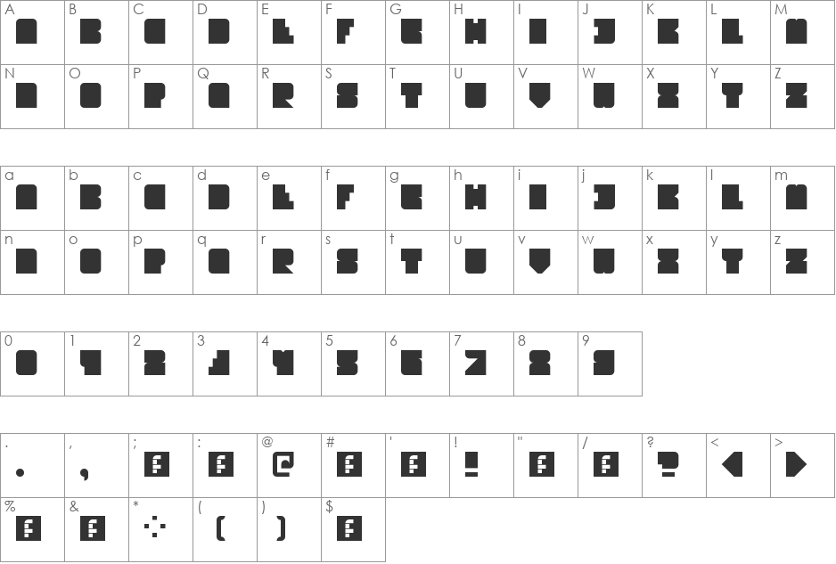 Timid font character map preview