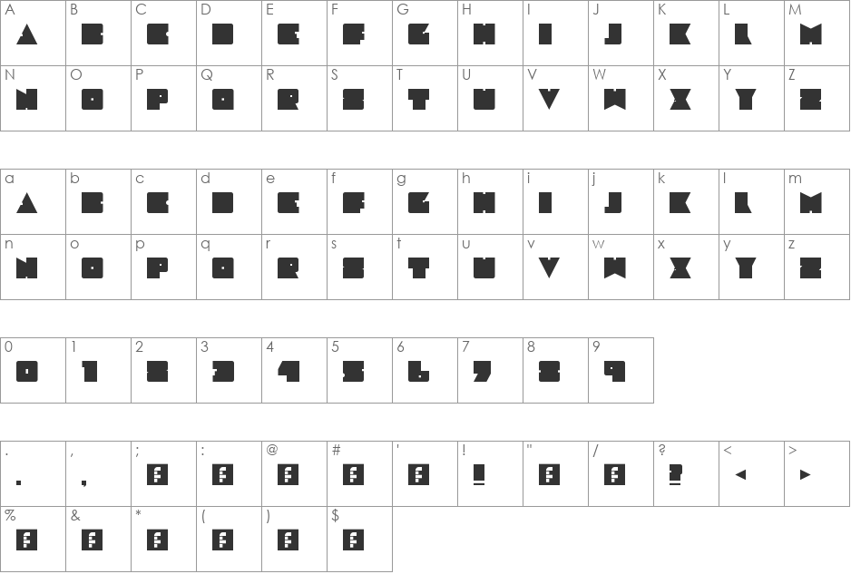 TimidCut font character map preview