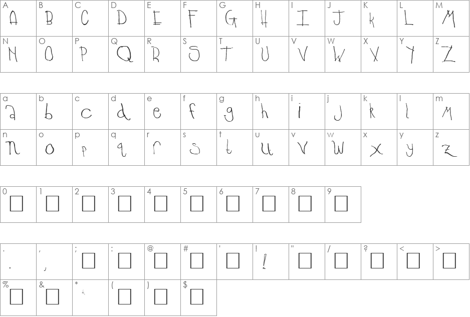 TIMKIN font character map preview