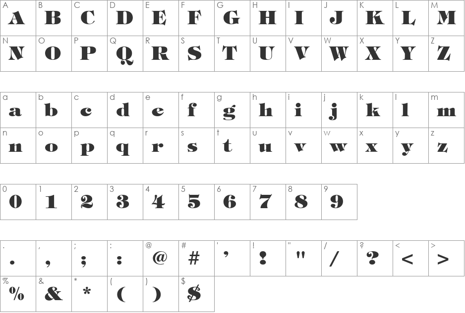 TimpaniHeavy font character map preview