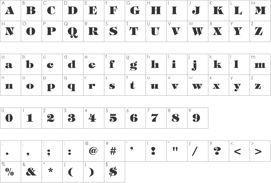Timpani_Heavy-Normal font character map preview