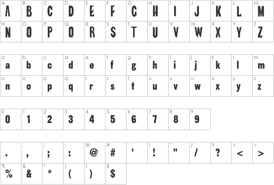 Timstypo font character map preview