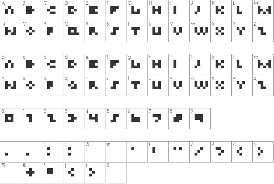 Tinier font character map preview