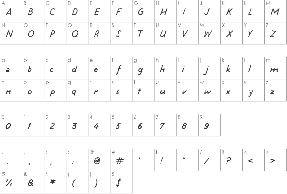 tintin font character map preview