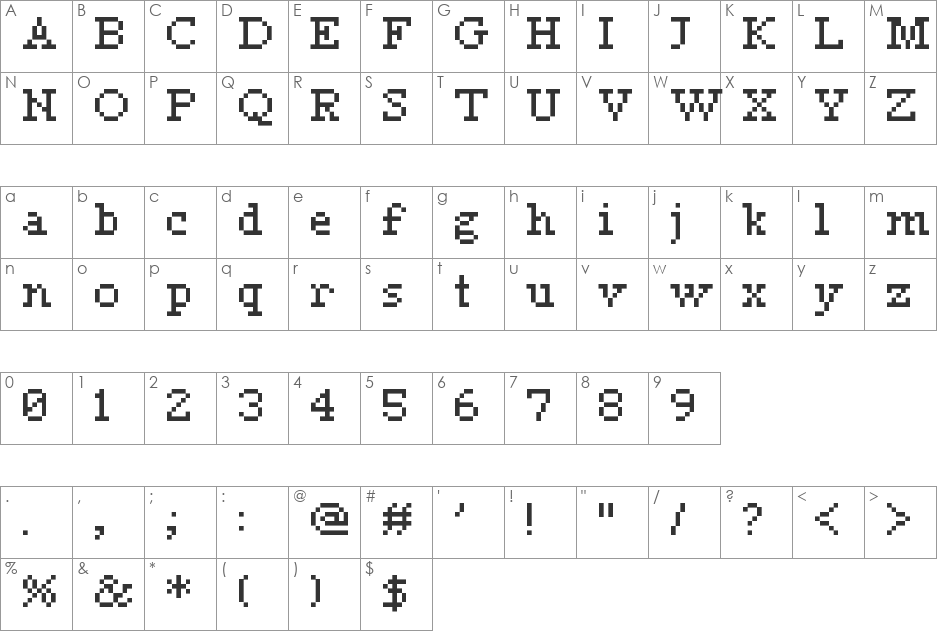 Tiny Times font character map preview