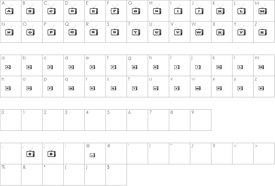 Tiny Tube font character map preview