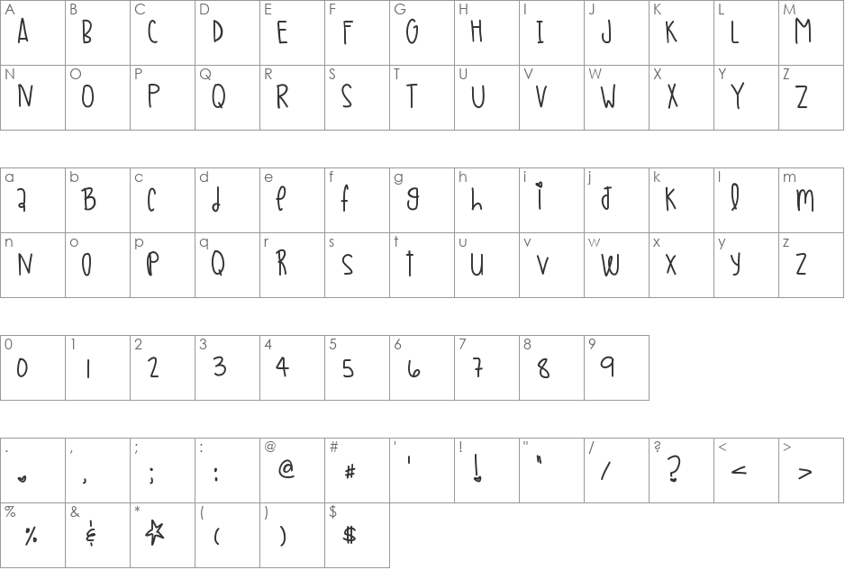 TinyAirBalloons font character map preview