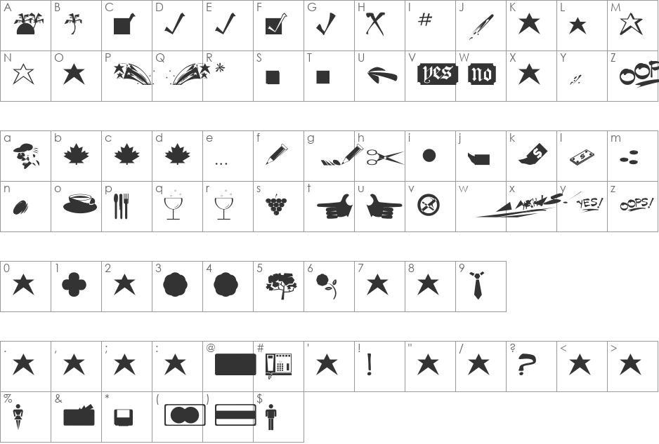 Tinydings font character map preview