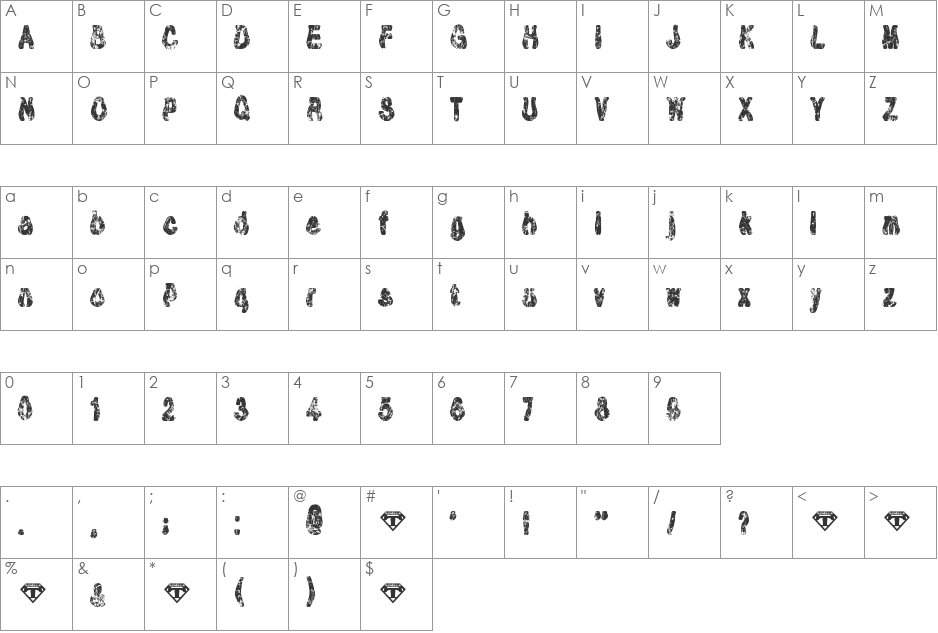 Tioem-Black-Distressed font character map preview
