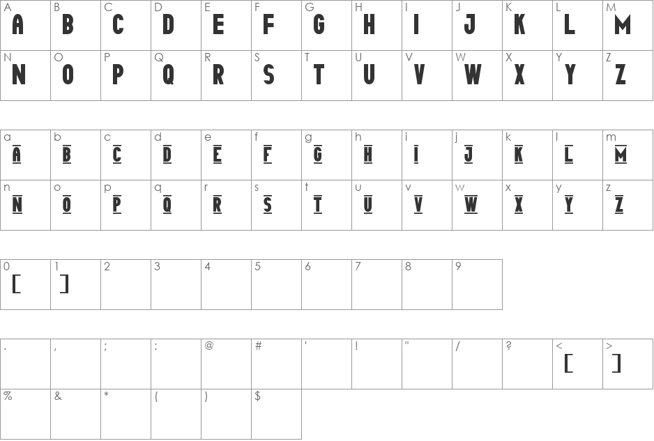 Tipo Capital1 St font character map preview