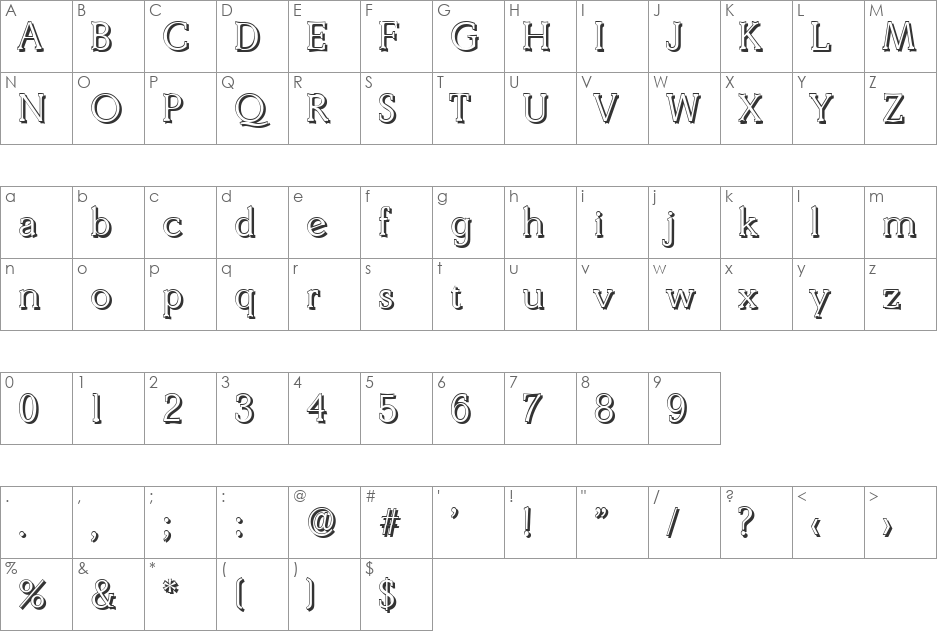BenjaminBeckerShadow-Light font character map preview