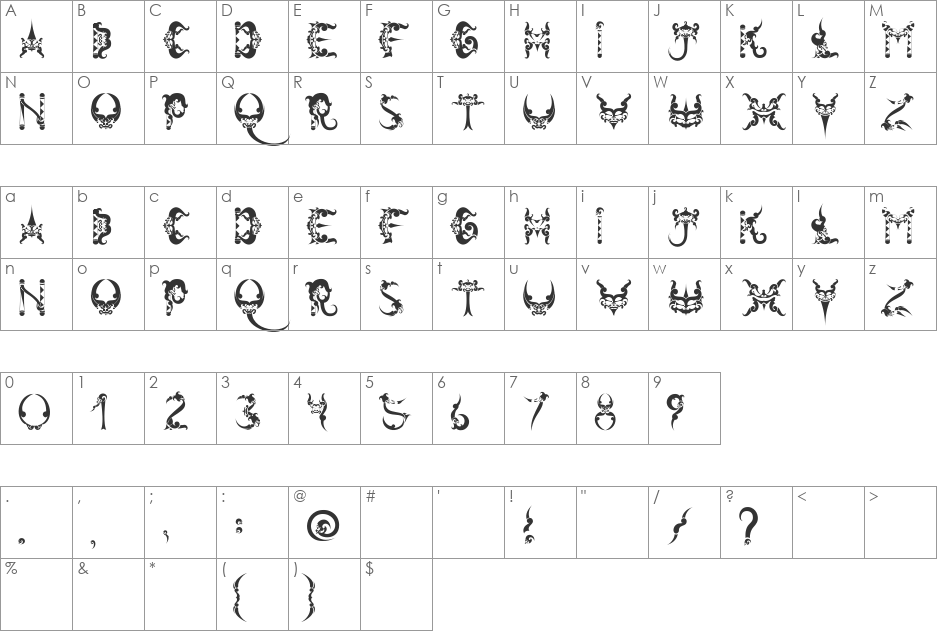tiranafont font character map preview