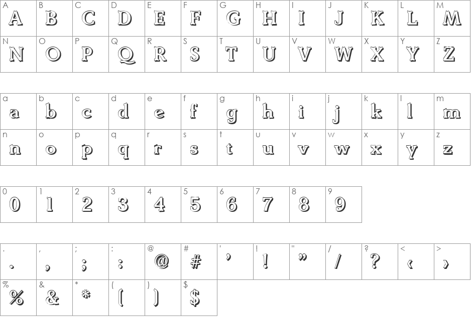 BenjaminBeckerShadow-Medium font character map preview