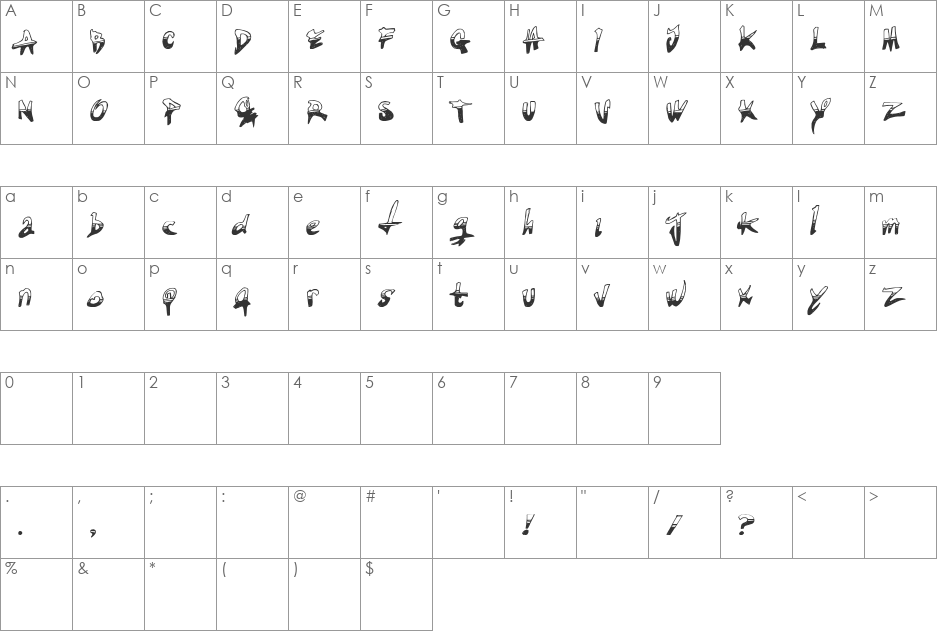 TIRED TERRORIST font character map preview