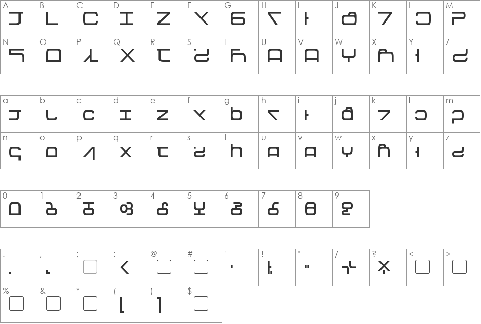 Tirolese font character map preview