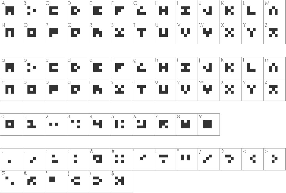 TIS33PFP font character map preview
