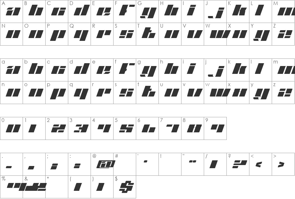 Titan font character map preview
