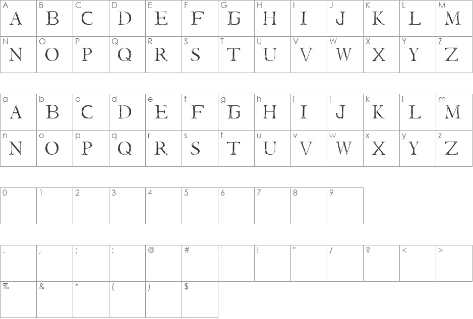 Titanica font character map preview