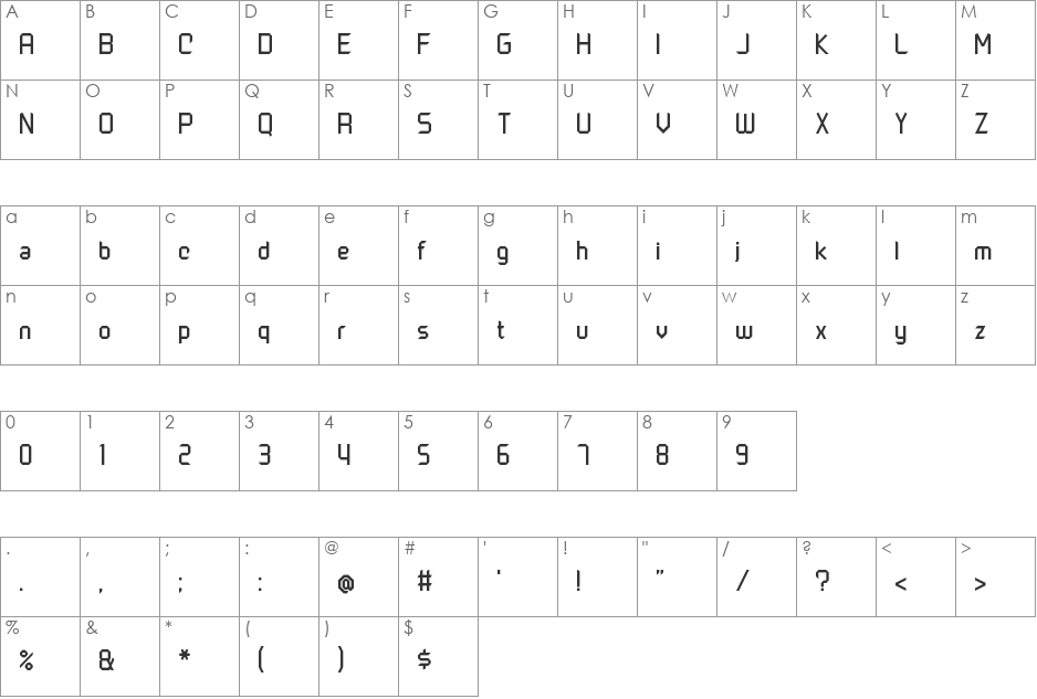 TitH font character map preview