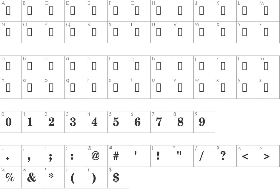 Titr font character map preview