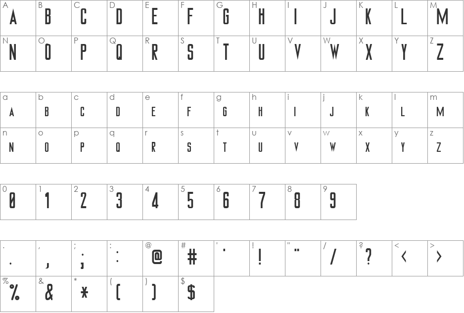 Tiverton font character map preview