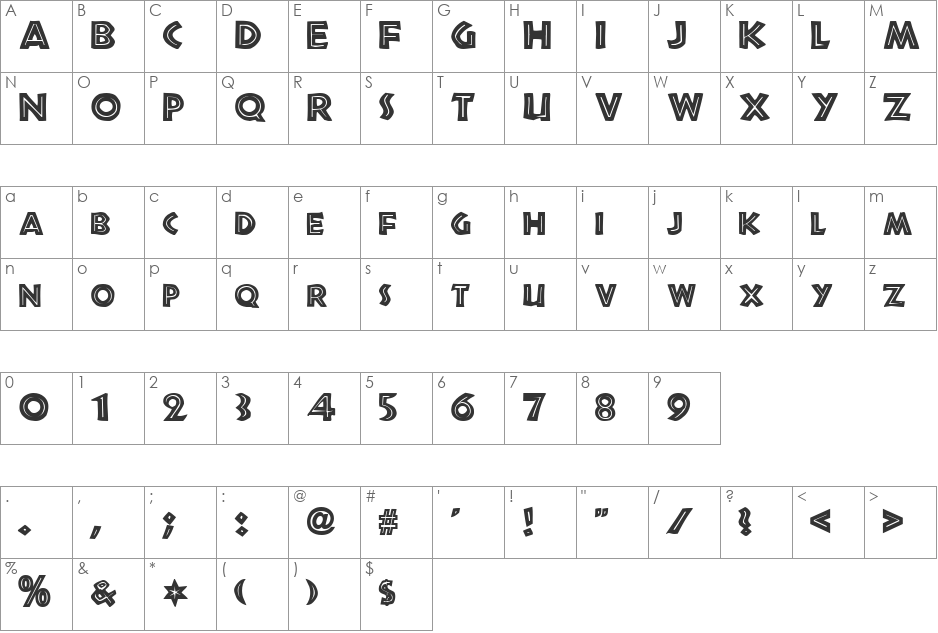 Tivoli font character map preview