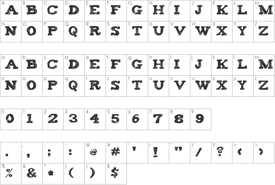 Tiza font character map preview