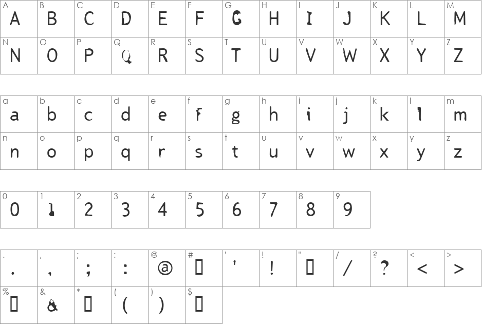 Tjackluder font character map preview