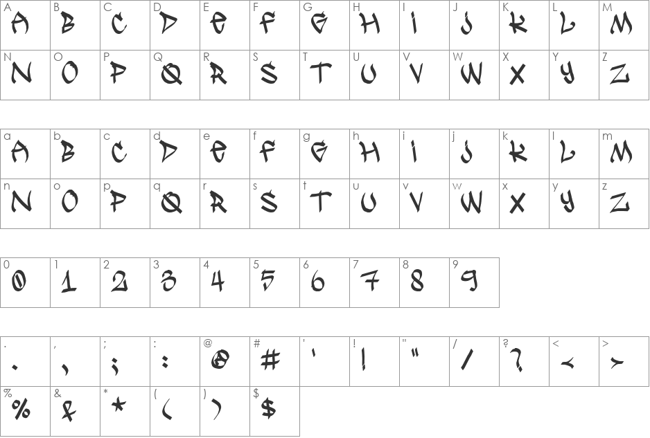 TMS One font character map preview