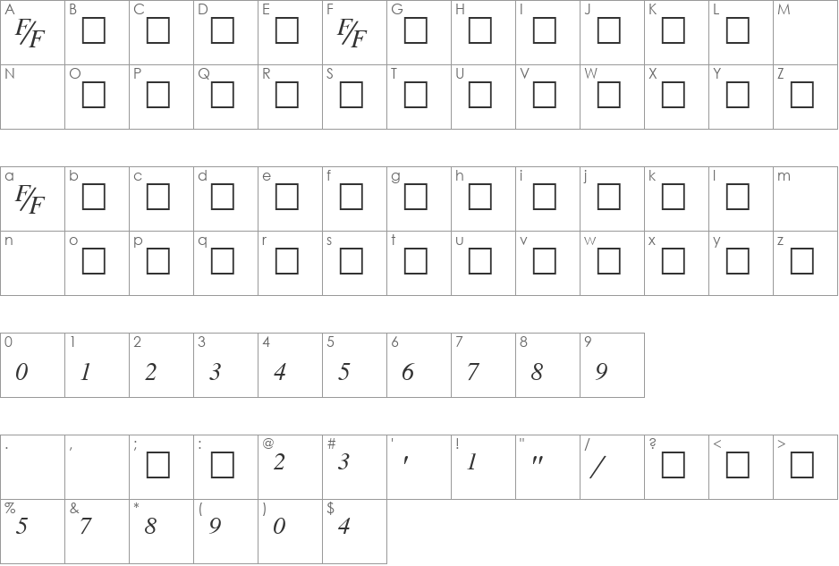 TmsFE font character map preview