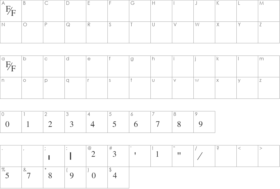TmsFraction:e-Normal font character map preview