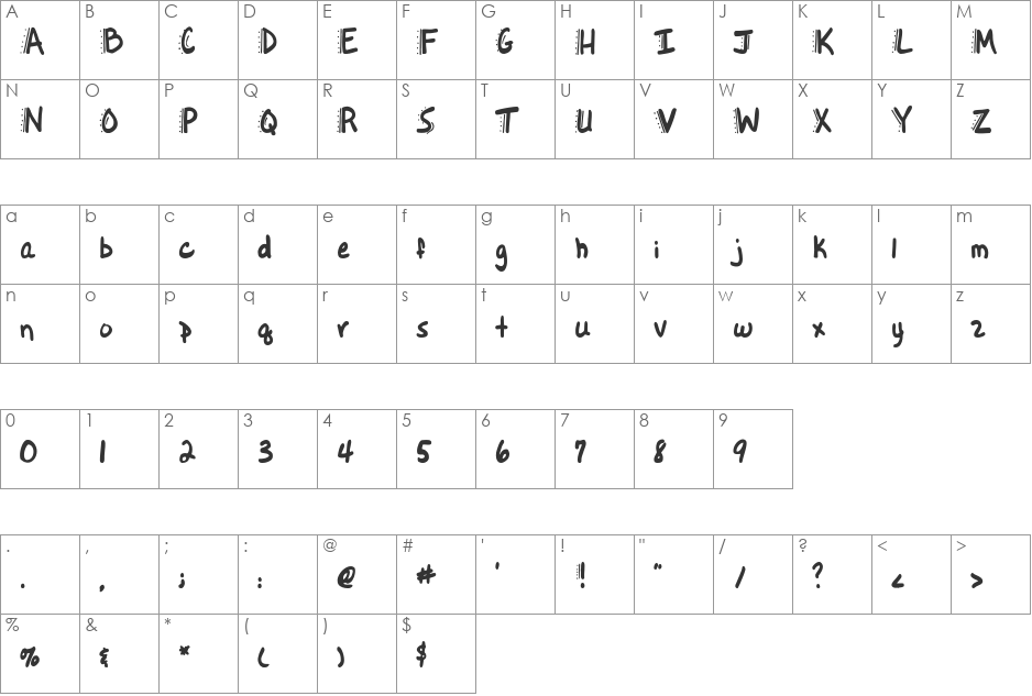TM_MINUET-SBE-gift font character map preview