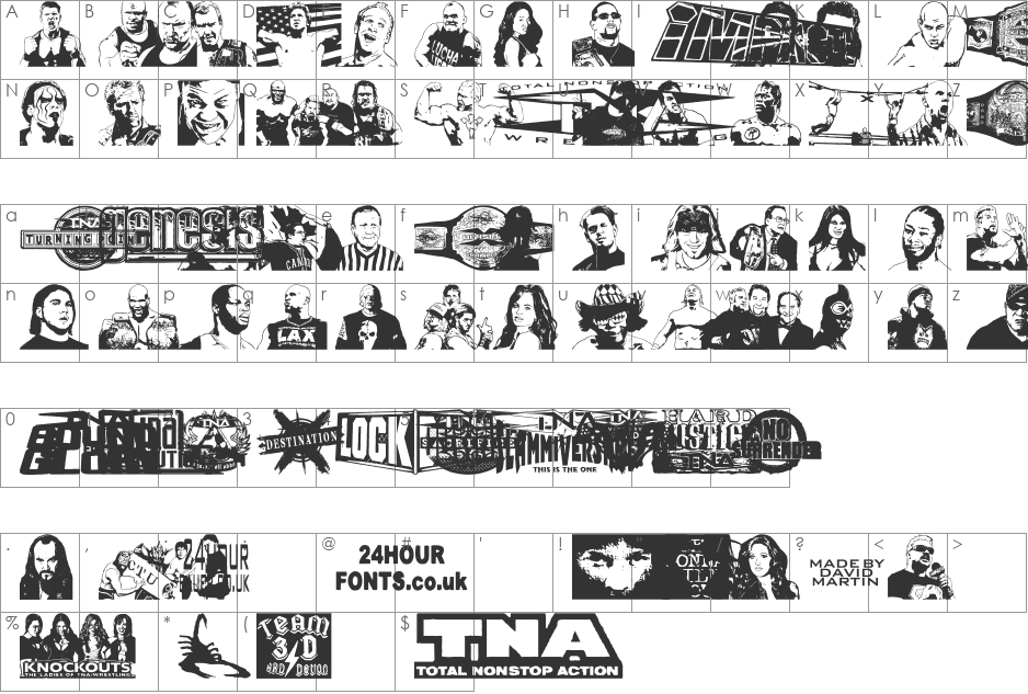TNA Lockdown font character map preview