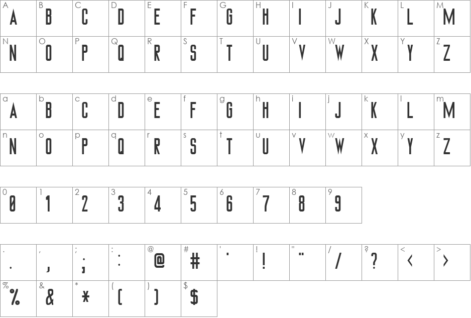 TNG Monitors font character map preview