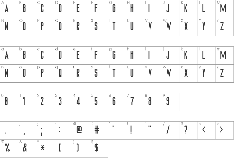TNGMonitors font character map preview