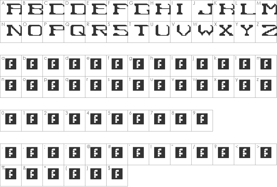 tnof font character map preview