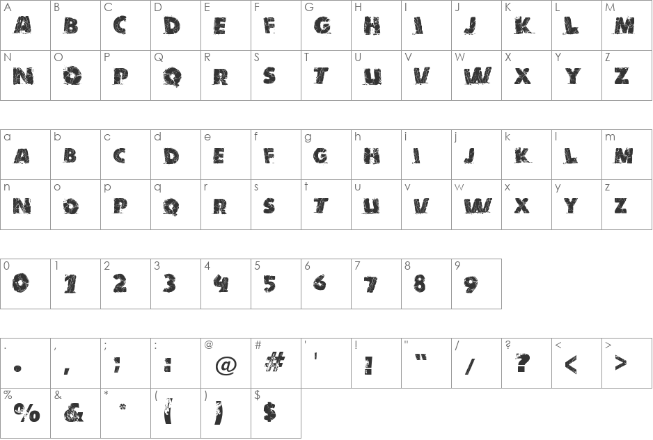 TNT X Plosion font character map preview