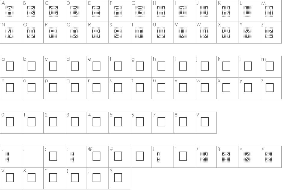 TOBEBOARD font character map preview