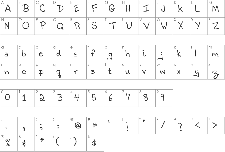 Toby font character map preview