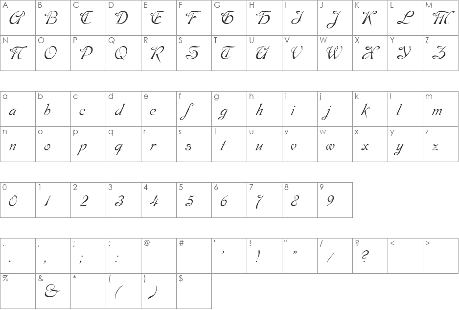 Toby Thom font character map preview