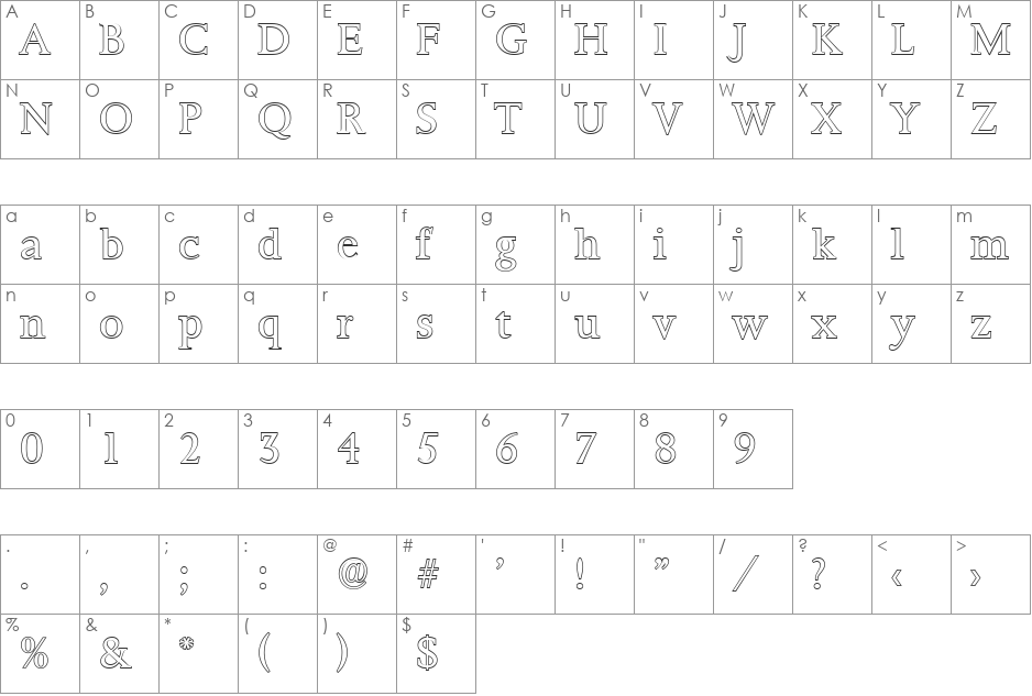 TobyBeckerOutline-Light font character map preview
