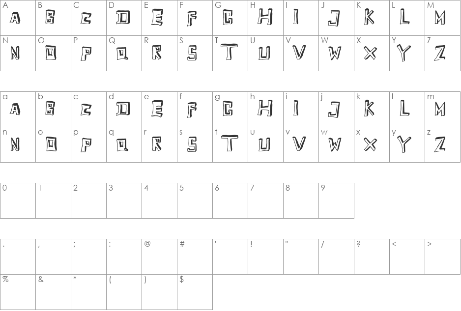 TobyFont font character map preview